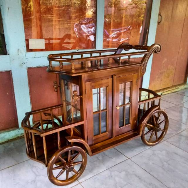 Troli Teh Gerbong Troli Meja Teh Kereta Dorong Meja Teh Unik Kayu Jati Furniture Mebel MURAH LARIS