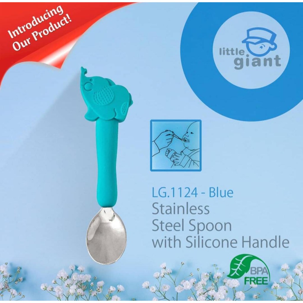 Little Giant LG 1124 Stainless Steel Spoon With Silicone Handle (blue dan yellow, 51rb )Sendok