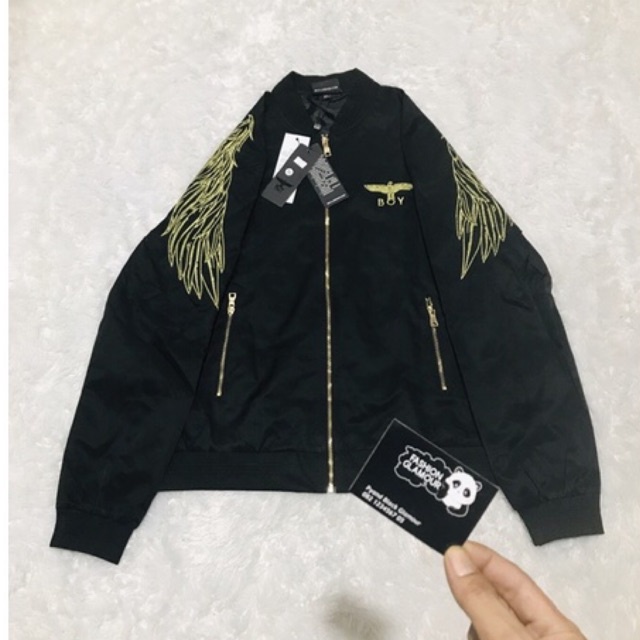 BOY31 JAKET ZIPPER BOY LONDON IMPORT GOLD ON BLACK PRIA WANITA INGGRIS