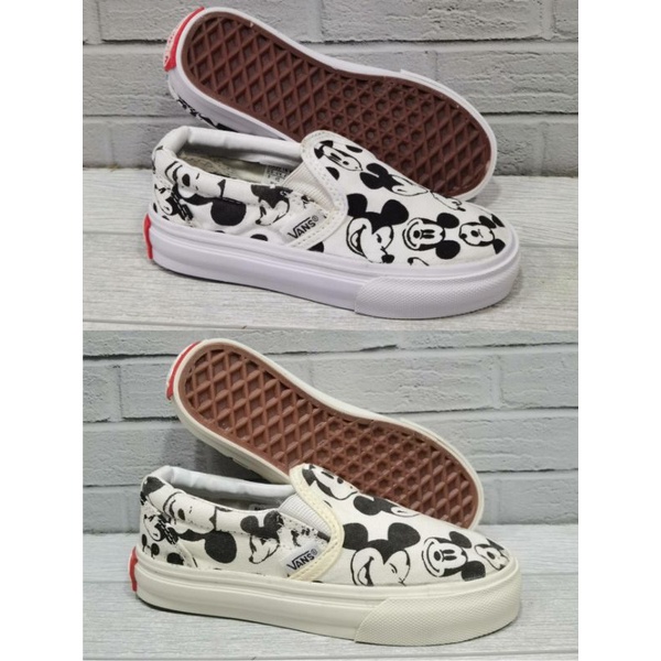 Sepatu Sneakers Vans Anak / Kids Vans Slip On - Mickey Mouse Putih / Cream