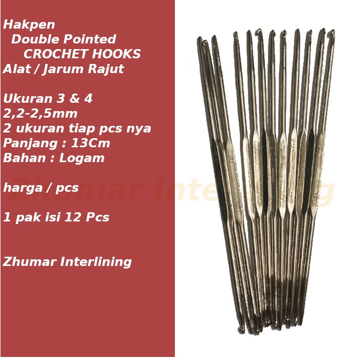 HakPen CROCHET HOOKS  Double Pointed Alat / Jarum Rajut Ukuran 3/0  dan 4/0