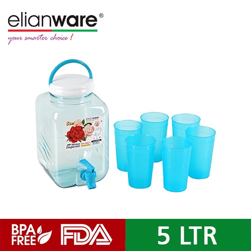 Elianware Galon air estetik cantik BPA Free PET Water Dispenser Minuman 5 L Free Gelas 6pcs E-1502+312-6