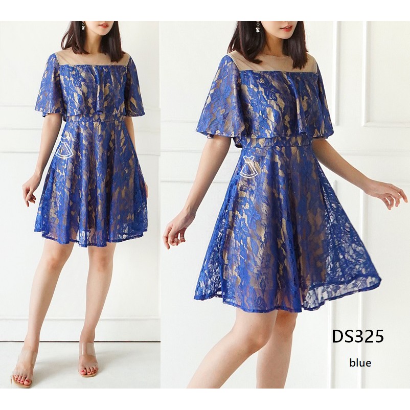 DS325 - DRESS PESTA LACE BRUKAT GLITTER FLARE WANITA