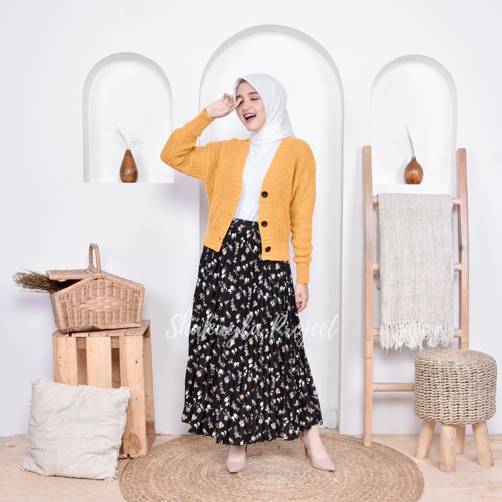 Shakayla Rok Plisket Premium Motif Bunga Daisy Lily Melati / Vintage Skirt/ Korean Skirt fit to L P90CM