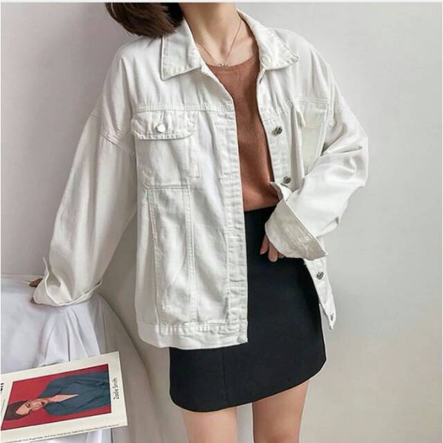 Jaket jeans putih wanita/jaket levis putih murah/jaket cewek warna putih/jaket jeans remaja
