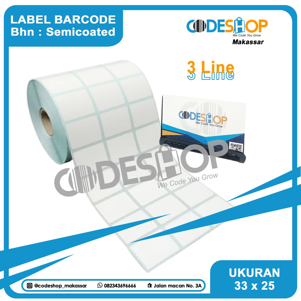 LABEL BARCODE 33 X 25 (3 LINE) KERTAS STICKER LABEL SEMICOATED 33x25