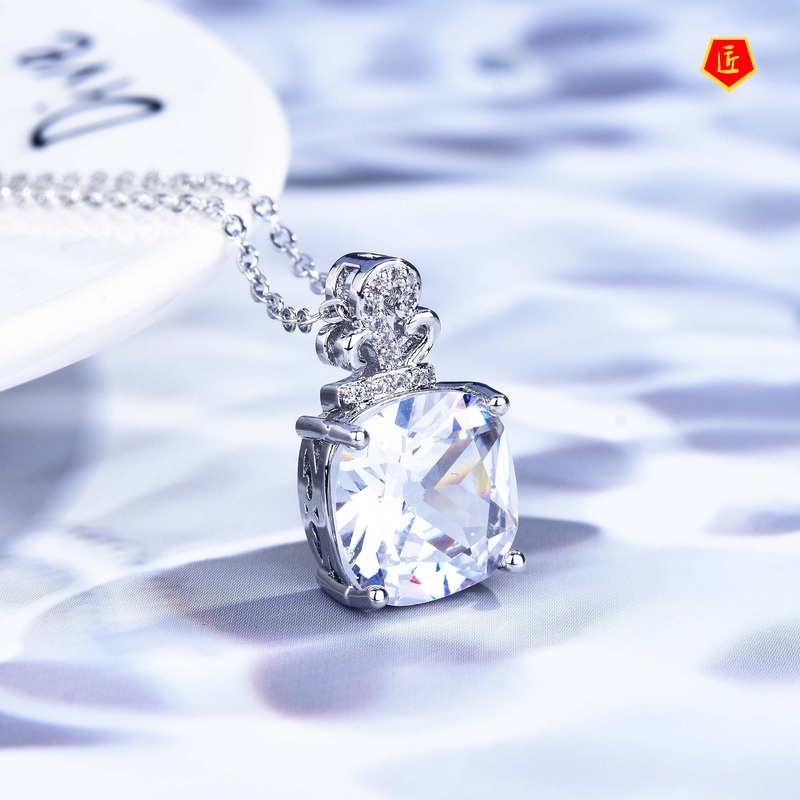 [Ready Stock]Square Diamond Necklace Female Pt950 Zircon Pendant Light Luxury Minority