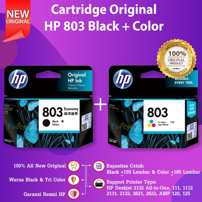 HP 803 Black Economy 3YP42AA Cartridge Tinta Printer 1112 2132 2621 2622