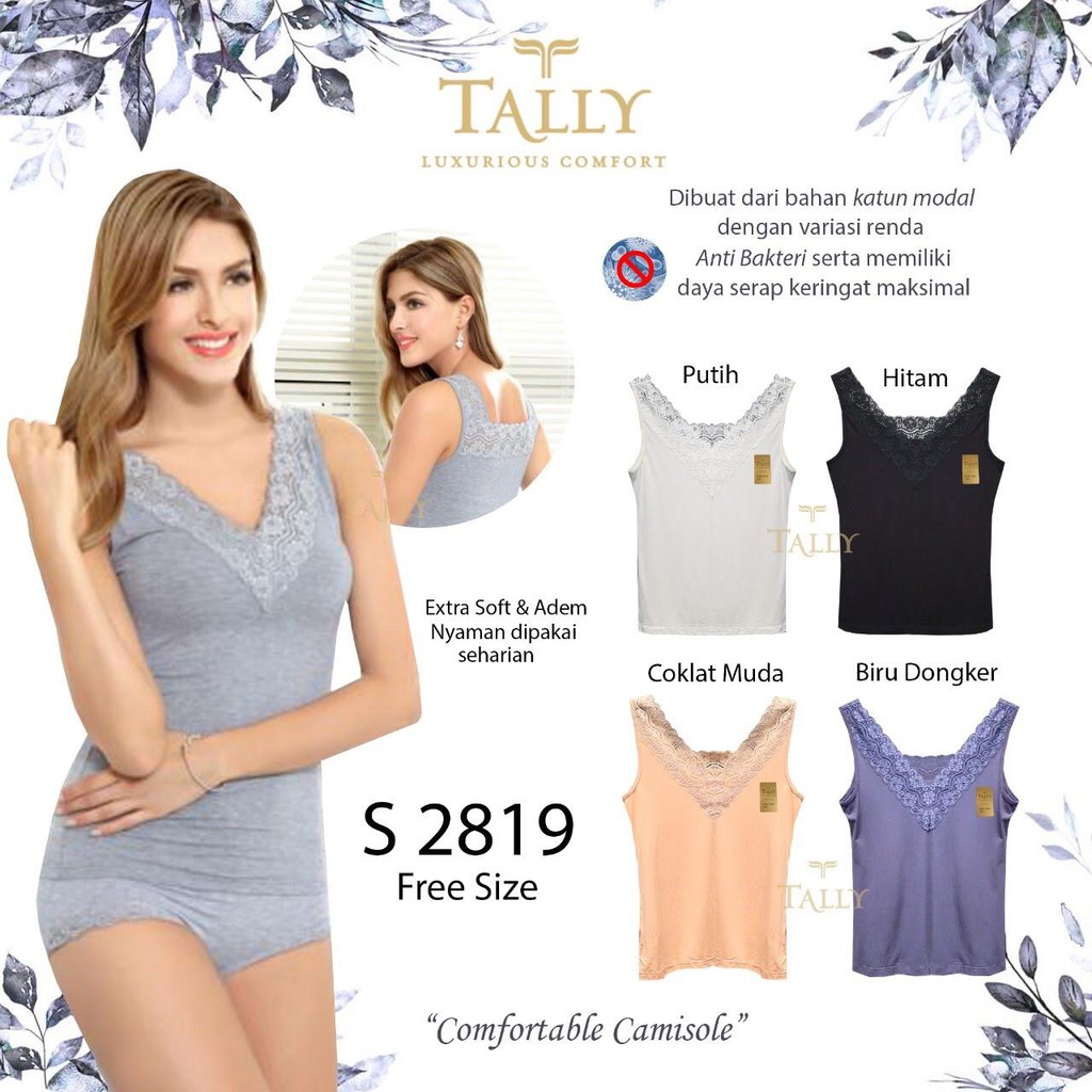 TALLY SINGLET TANK TOP RENDA 2819 I FREE SIZE I RENDA ANTI GATAL | BAHAN KATUN BAMBOO