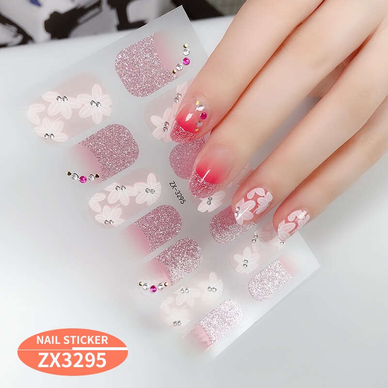 ZX 14Pcs/Set Stiker Kuku 3d Desain Bermotif High End Berlian Mutiara Permata Warna-Warni Untuk Tempel Tahan Air Tahan Lama Menicure Stickers Korea Self Adhesive Fashion Sticker kuku Full Aksesoris Dapat Kupas Mudah Digunakan Dan Dilepas Anti Air Nail Art