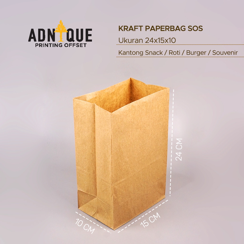 

Paket 100 Pcs KRAFT Paperbag SOS Kantong Kertas Coklat 24x15x10 Souvenir Kraft Bag