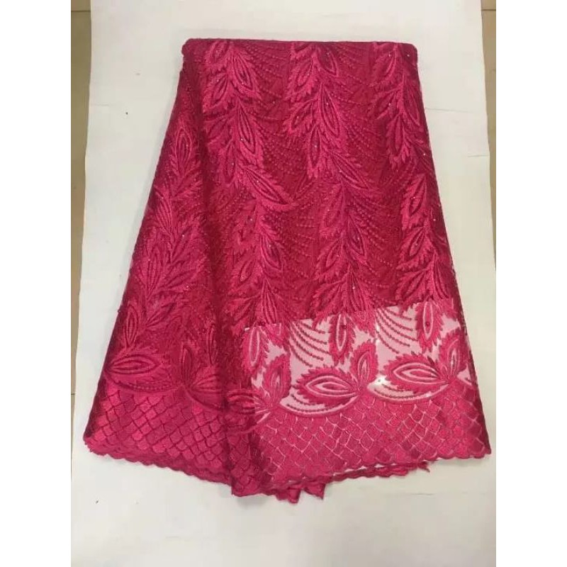 M/Pc Hot Sale Fuchsia Bahasa Perancis Net Kain Renda Bunga Bordir Afrika Mesh Renda untuk Gaun