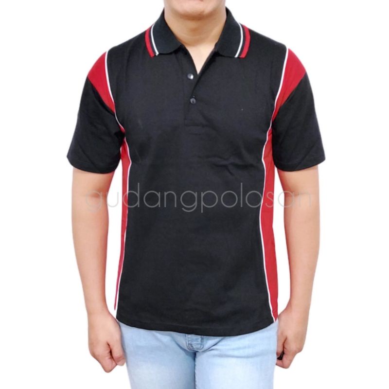 GP POLO KATUN KARDET/KAOS KATUN KOMBINASI/HITAM-MERAH