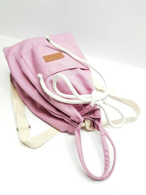 Tas Ransel Canvass  Tas Tali Serut Import Pink Set s1/ Tas Ransel Backpack Canvass remaja