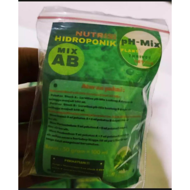 Pupuk Nutrisi Hidroponik Sayuran Buah / Sayuran Daun AB - mix 50gram - 100ml ( Untuk 20 Liter Air )