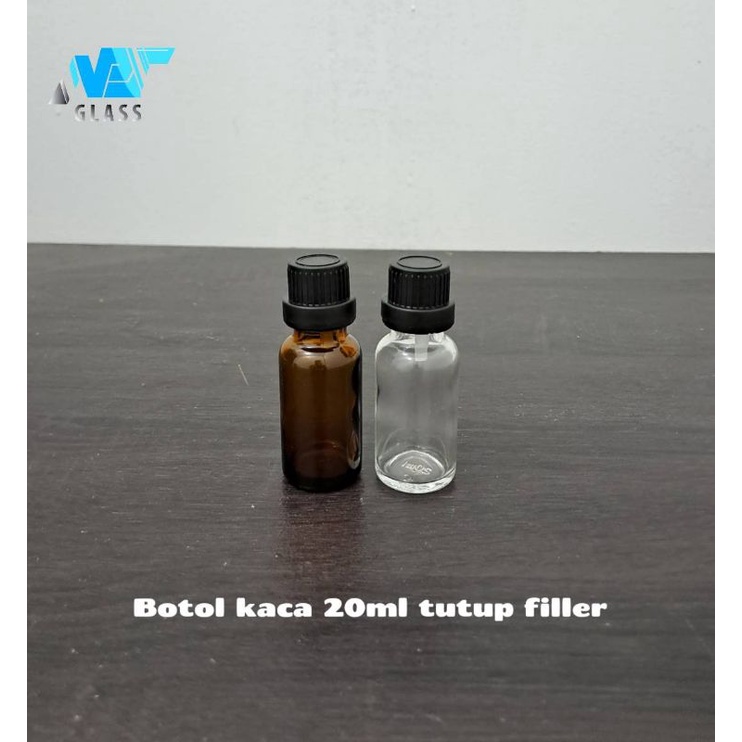 botol kaca 20ml tutup filler hitam / botol essential oil 20ml