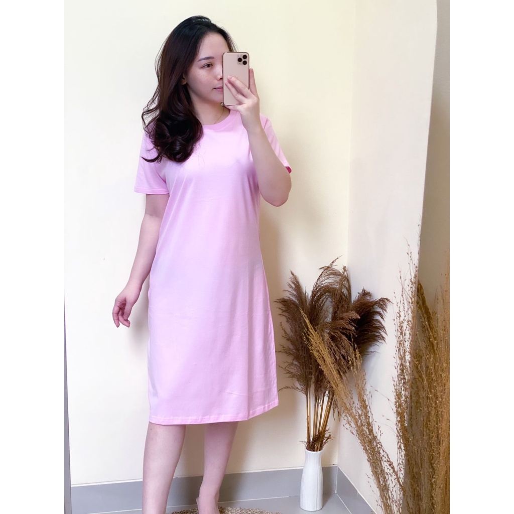 Dress Wanita Midi Polos Bahan Katun Dress Polos Korea Cotton