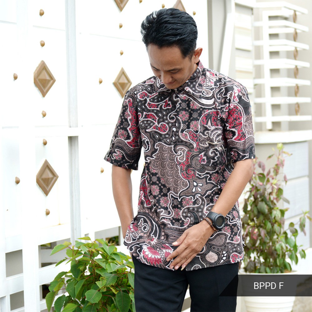 GROSIR TROLIS grosir grup promo39batik batik pria lengan pendek kemeja atasan pria cowok BPPD trolistore-BPPD F