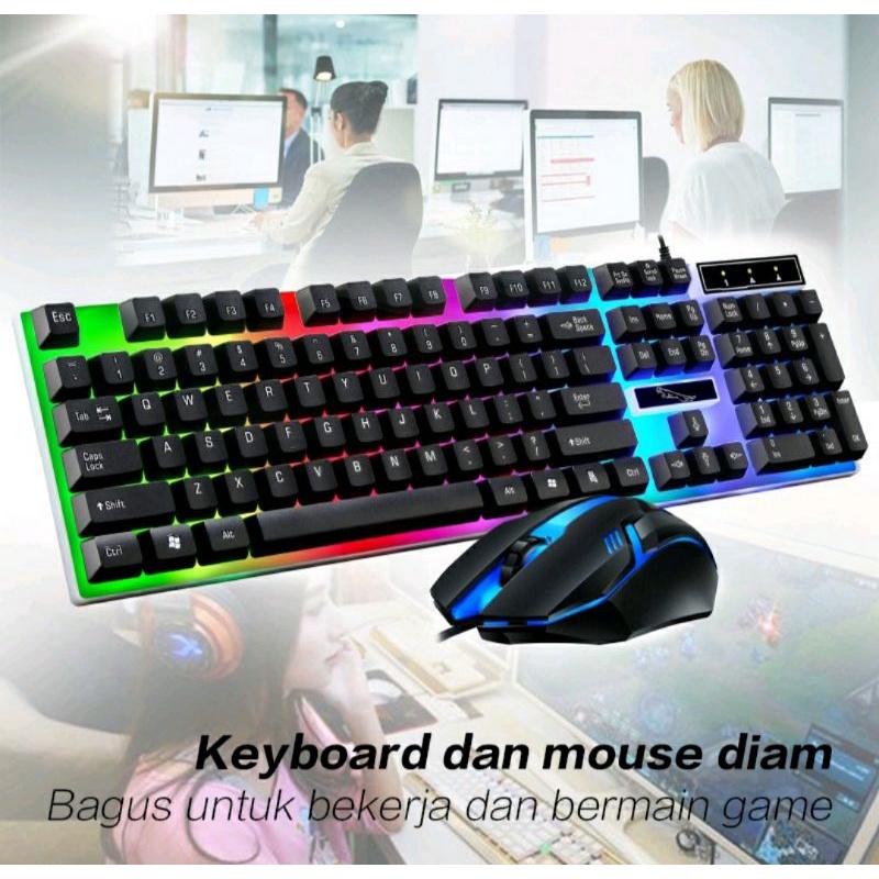 PAKET KEYBOARD DAN MOUSE GAMING DILENGKAPI LAMPU RGB KEREN