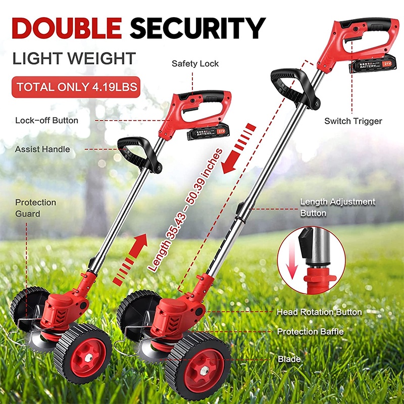 Mesin Potong Rumput Baterai 188V/12V/24V Cordless Lawn Mower Grass Trimmer Mesin Pemotong Rumput Taman Alat Potong Rumput