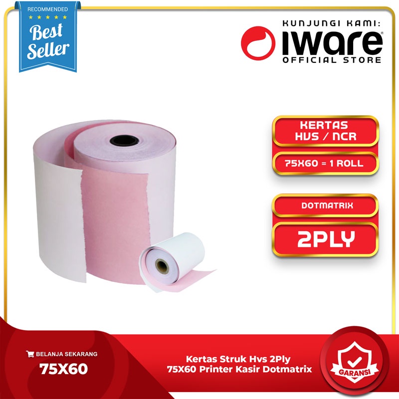 

Iware Kertas Struk Hvs 2Ply 75X60 Printer Kasir Dotmatrix