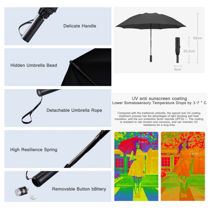 90FUN Automatic Umbrella With Flashlight - Payung Lipat Senter