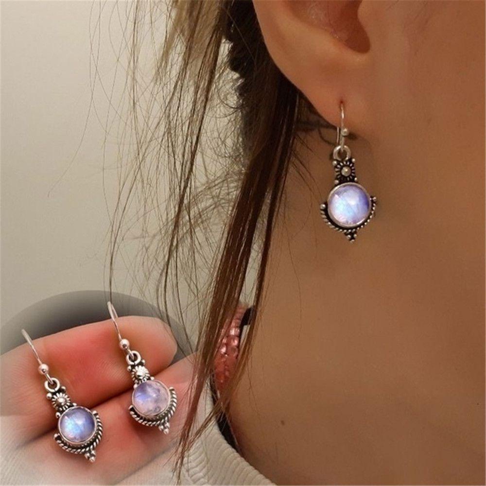 Preva Anting Juntai Anting Perhiasan Pengantin Hadiah Ulang Tahun Vintage Rainbow Moonstone