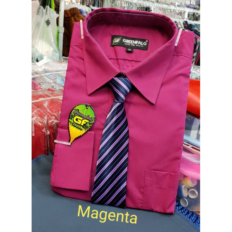 KEMEJA PRIA GREENFALO POLOS LENGAN PANJANG WARNA MAGENTA