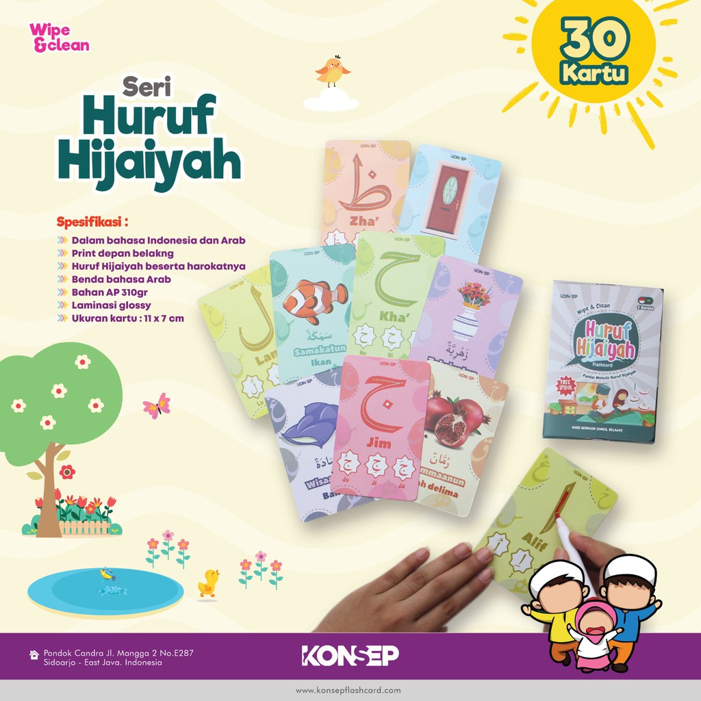 Flashcard Wipe Clean Seri Hijaiyah Flash card Kartu Pintar Belajar Balita Bisa Ditulis Dihapus