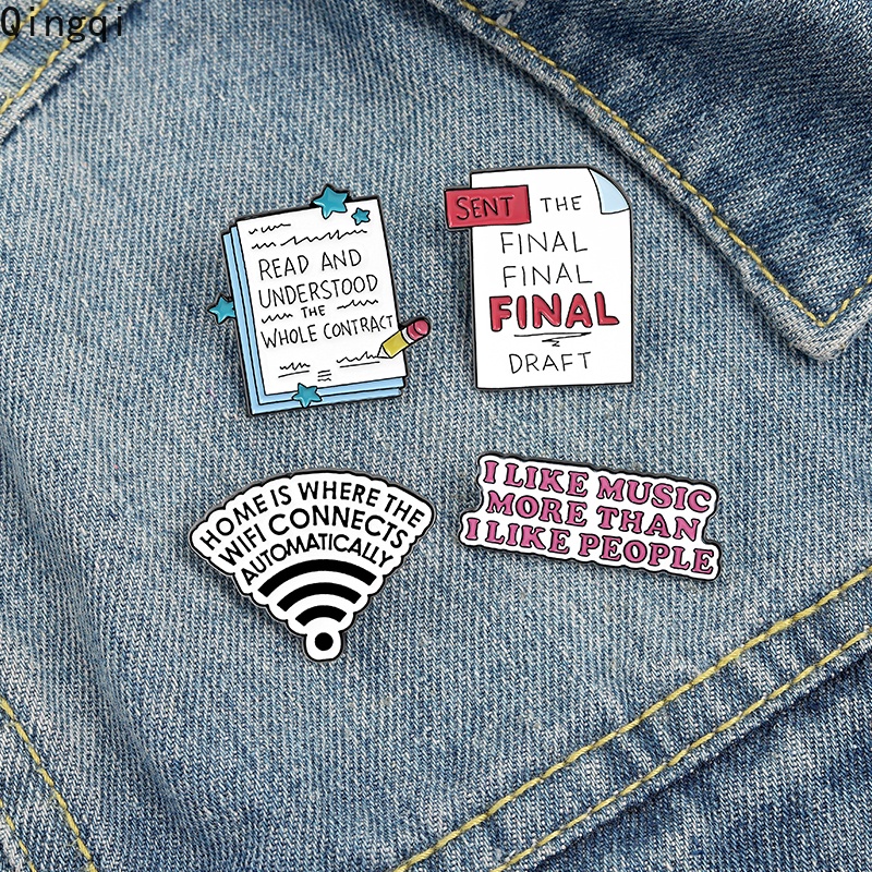 Bros Pin Enamel Desain Kartun Quote Music Read Komputer File Untuk Aksesoris Topi Tas Jeans