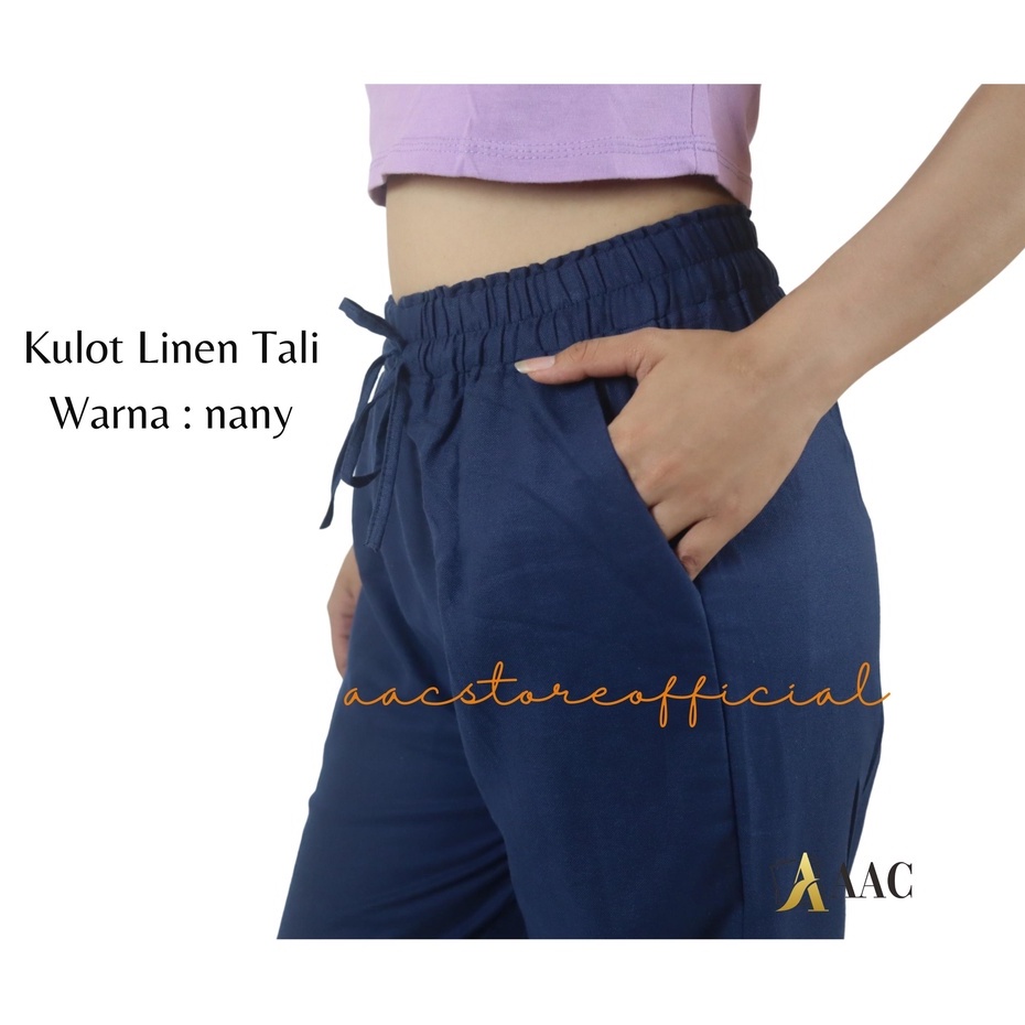 Kulot Linen Hight Waist Pinggang Tali , Celana Kulot Rami