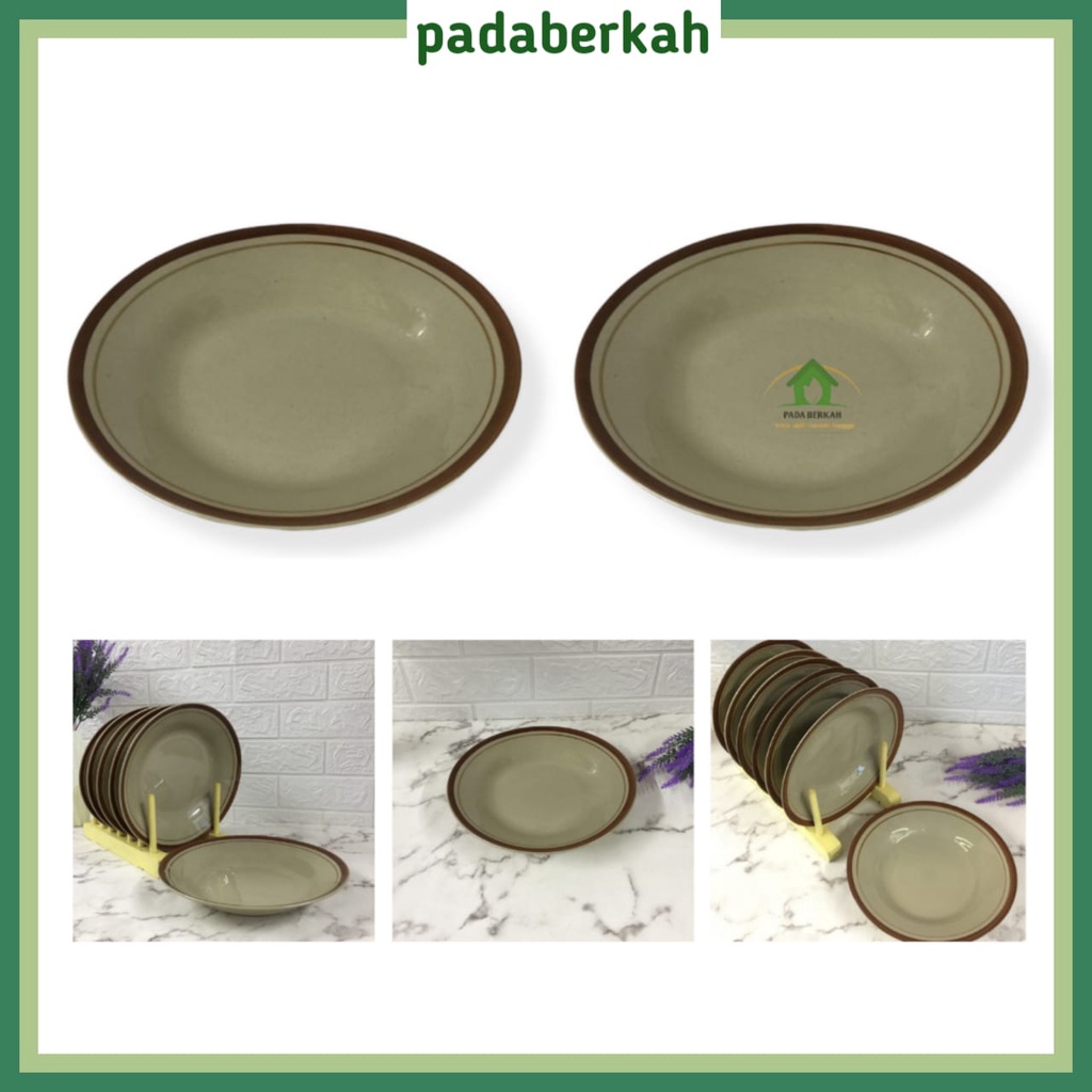 Piring Makan Keramik List Coklat Lucky/ Piring Polet/ Piring Keramik Lucky/ Piring Makan List Coklat