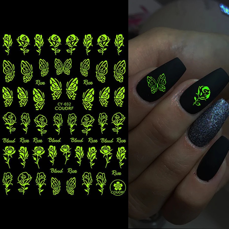 1 Lembar Stiker Kuku Motif Api Holografik Fluorescent Transfer Air Untuk Aksesoris Manicure