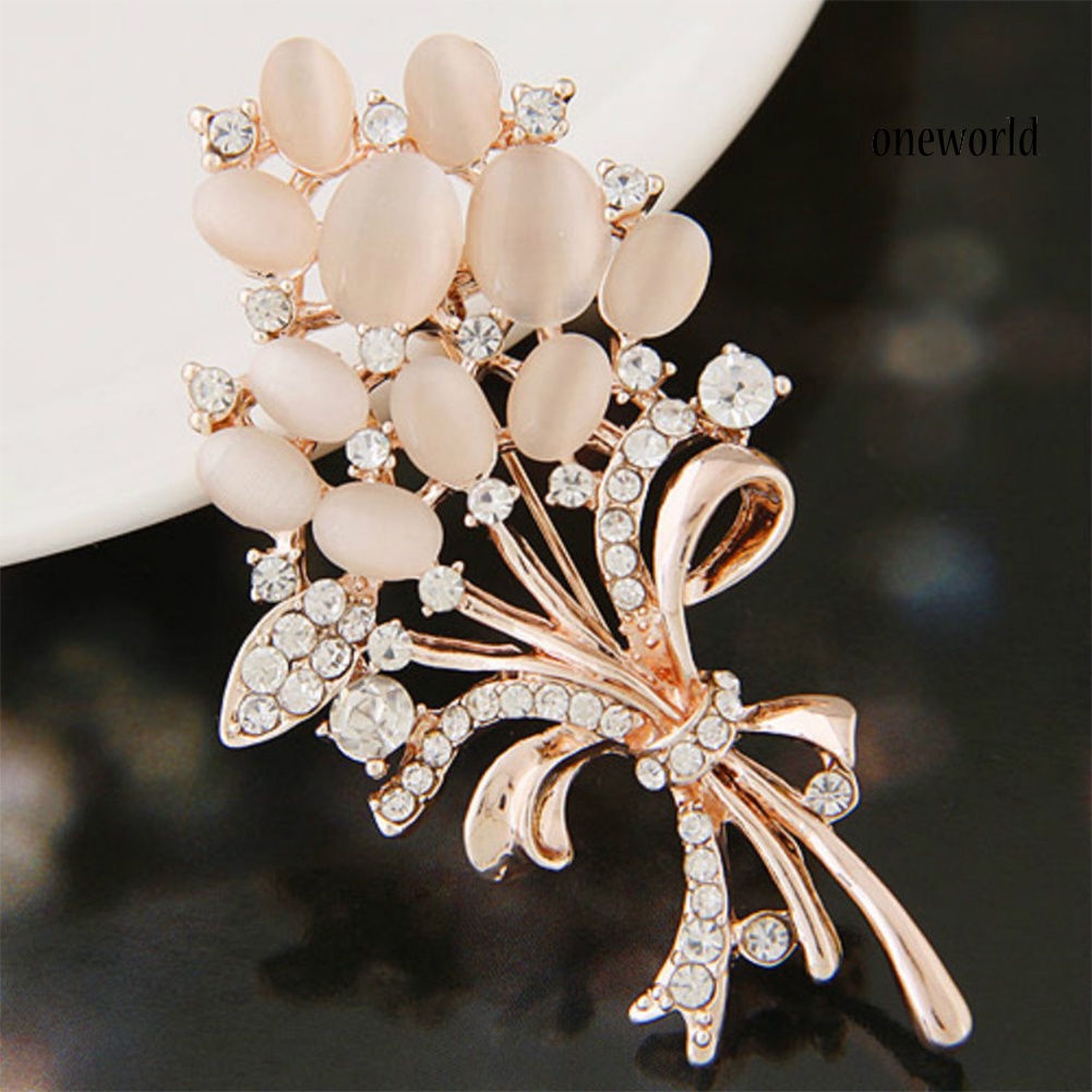 OW@ Women Vintage Rhinestone Opal Wheat Flower Brooch Pin Dress Scarf Accessory