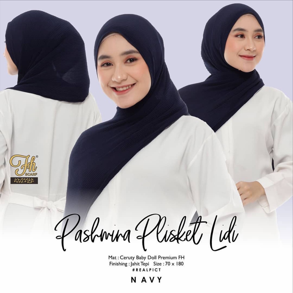 jilbab kerudung pashmina plisket full lidi bahan ceruty babydoll premium warna hitam / hijab pashmin