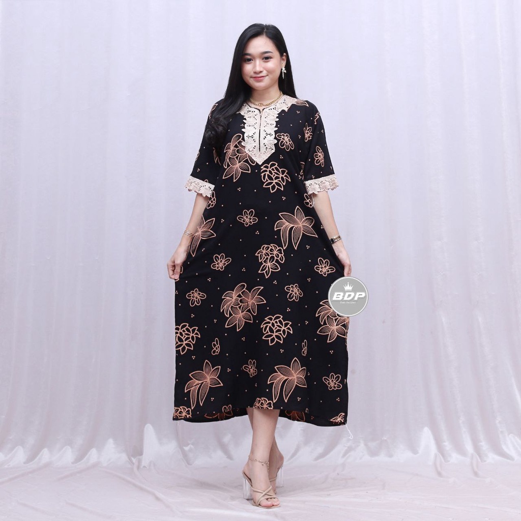 Dianputri - Daster Arab Zeema | Rayon Super Grade A | Resleting Depan Busui | Renda Milo Ori-liana hitam