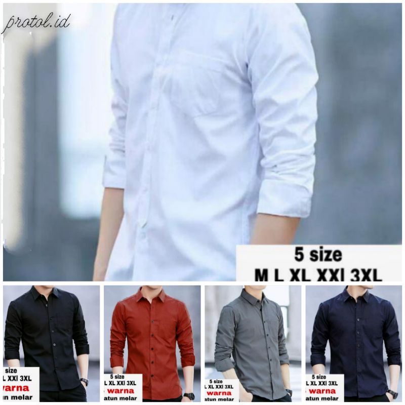 Kemeja Polos Pria Slimfit Panjang Maroon Putih Hitam Navy Abu muda abu Tua Biru Softblue