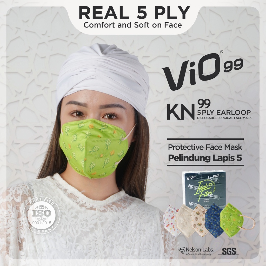 Vio KN99 Mask '10S 5Ply Earloop Idul Fitri masker Ramadhan edition mix motif warna real filtrasi 99%