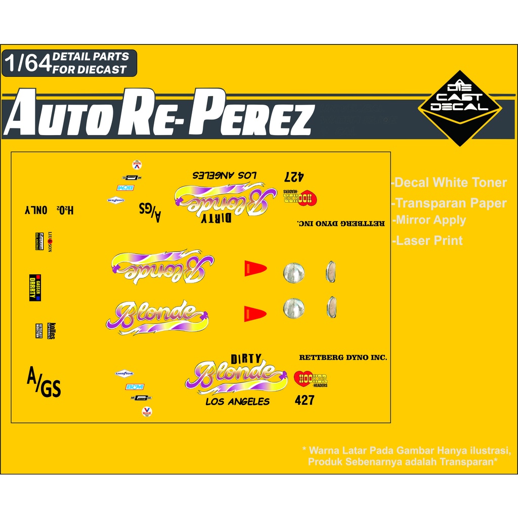 [WHITE TONER] DECAL HOTWHEELS WHITE TONER  AUTOREPEREZ - CHEVY GASSER DIRTY BLONDE