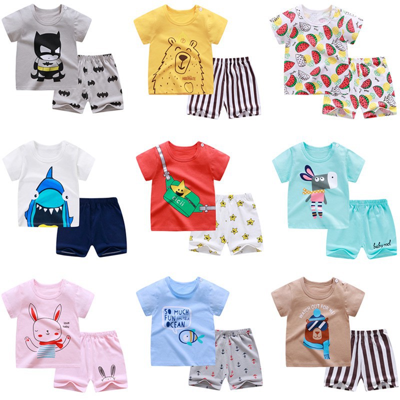 LittleAaron KIDS SUIT PENDEK Setelan Anak Bahan Kaos Lengan + Celana Berkualitas Import ebv cewek new1