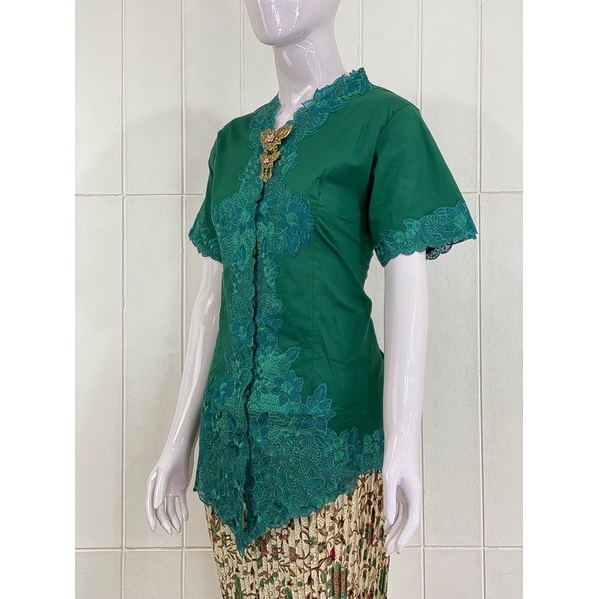 JESS01 - Daliyu KEBAYA ENCIM JUMBO LENGAN PENDEK BORDIR SENADA Katun Stretch / 2L 3L 4L 5L-Emerald