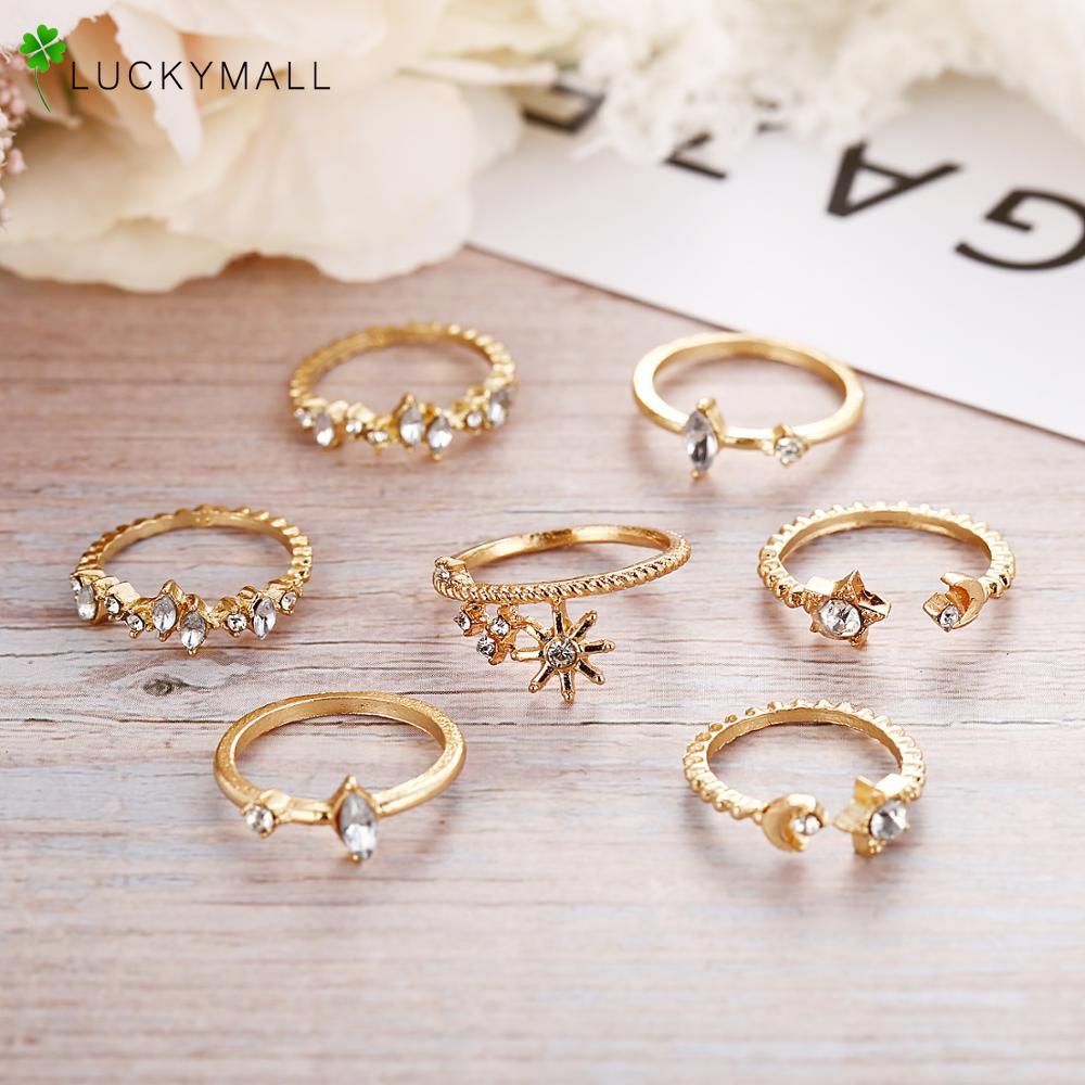 Set Ccincin korea kupu Bintang Bulan cincin emas Gaya Bohemian Untuk Wanita perhiasan aksesoris