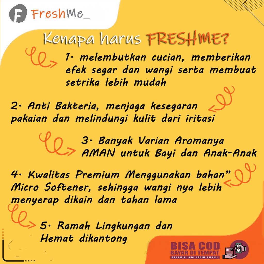 Pewangi Softener Laundry Freshme 1 Liter Pelembut dan Pewangi Antibacterial - IZIN KEMENKES