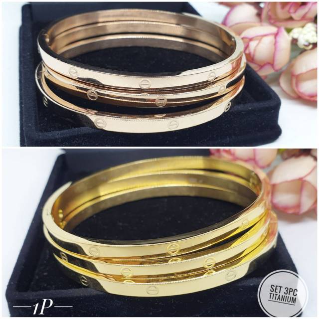 Gelang titanium rosegold set 3pc G01048