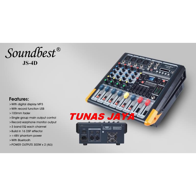 Power Mixer Soundbest JS 4 D Original 4 Channel Bluetooth Garansi