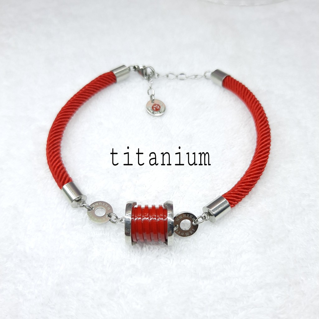 Gelang Tali Merah Charm Baja Titanium Warna Silver