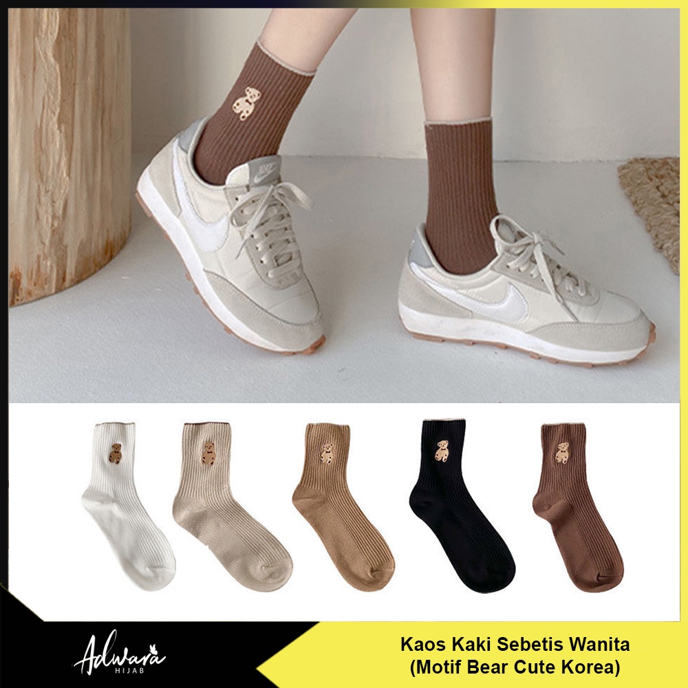 ADWARA HIJAB Kaos Kaki Sebetis Wanita Motif Bear Cute Korean (Sudah Dikemas Plastik OPP)