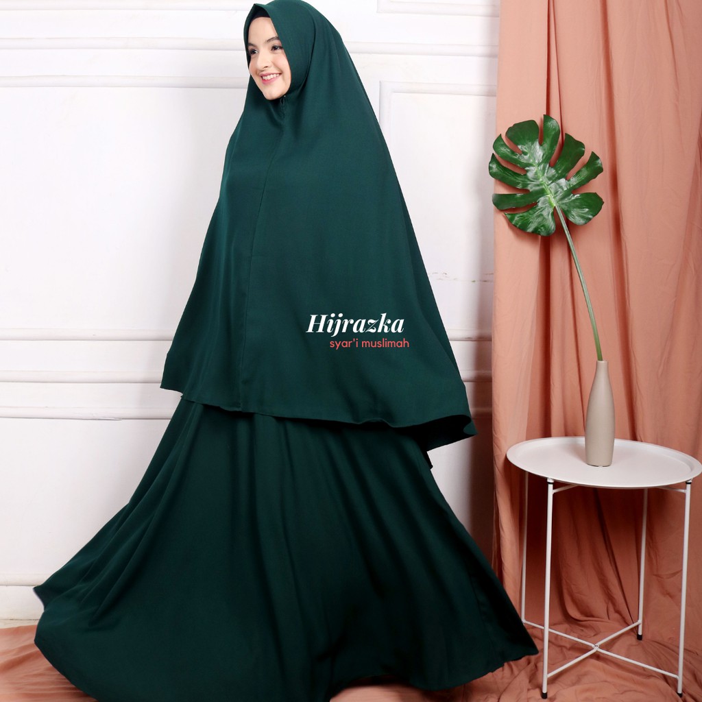 gamis set khimar / gamis polos / model gamis terbaru - hijau botol 2