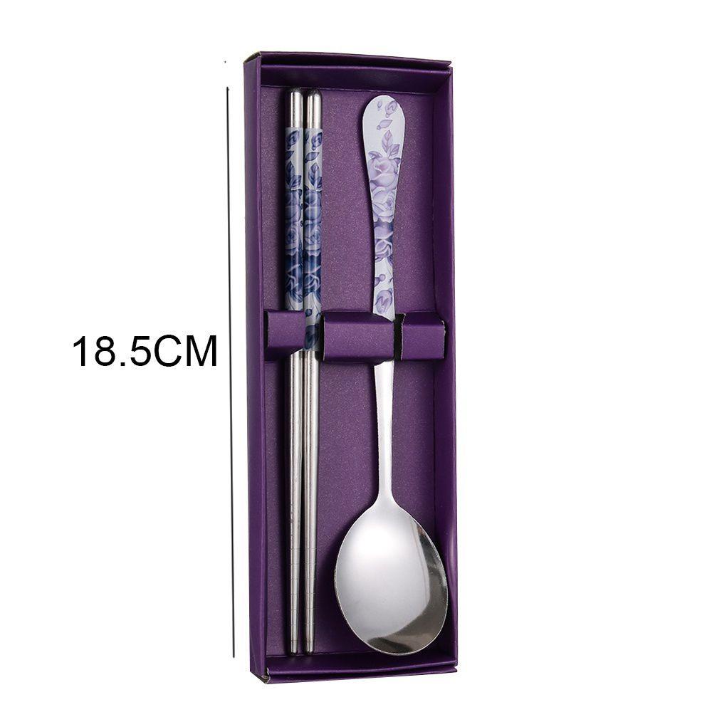 【 ELEGANT 】 Sumpit Stainless Steel Kartun Hadiah Pola Ukiran Pribadi Laser Set Alat Makan Korea