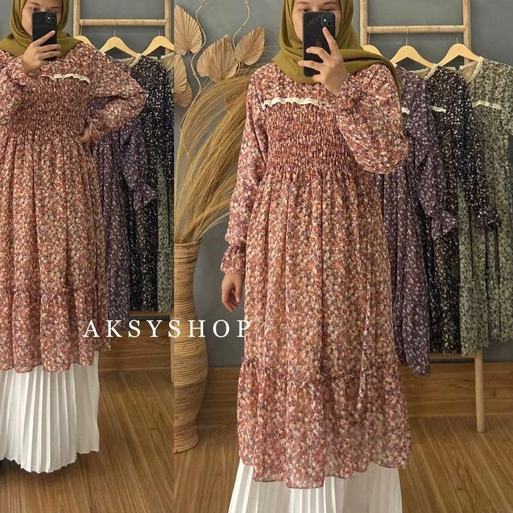 (VIRAL) Tunik Ceruty Babydoll Tunik Wanita Motif Bunga Zahra